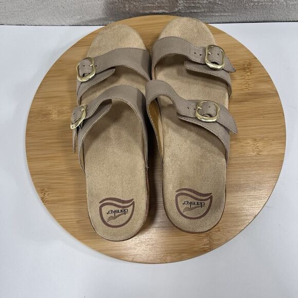 Dansko Womens Size US 12 Sophie Tan Slip On Chunky Heel Sandal Buckle Slides - Picture 5 of 8